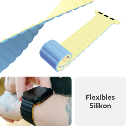 NALIA Core Magnet Armband kompatibel mit Apple Watch Series Ultra/SE/10/9/8/7/6/5/4/3/2/1 – 42/44/45/46/49mm, Atmungsaktives Silikon Loop, Sportarmband mit Rillendesign