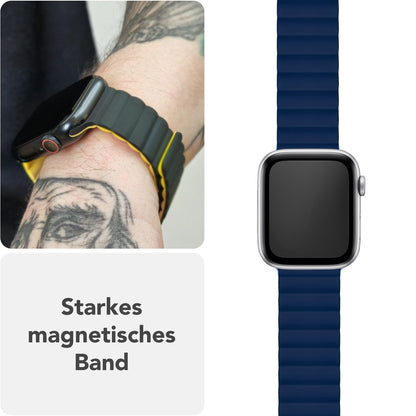 NALIA Core Magnet Armband kompatibel mit Apple Watch Series Ultra/SE/10/9/8/7/6/5/4/3/2/1 – 42/44/45/46/49mm, Atmungsaktives Silikon Loop, Sportarmband mit Rillendesign
