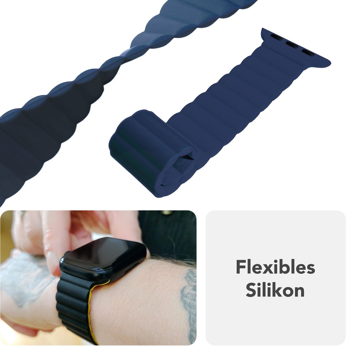 NALIA Core Magnet Armband kompatibel mit Apple Watch Series Ultra/SE/10/9/8/7/6/5/4/3/2/1 – 42/44/45/46/49mm, Atmungsaktives Silikon Loop, Sportarmband mit Rillendesign