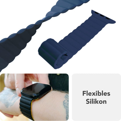 NALIA Core Magnet Armband kompatibel mit Apple Watch Series Ultra/SE/10/9/8/7/6/5/4/3/2/1 – 42/44/45/46/49mm, Atmungsaktives Silikon Loop, Sportarmband mit Rillendesign