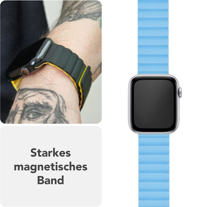 NALIA Core Magnet Armband kompatibel mit Apple Watch Series Ultra/SE/10/9/8/7/6/5/4/3/2/1 – 42/44/45/46/49mm, Atmungsaktives Silikon Loop, Sportarmband mit Rillendesign