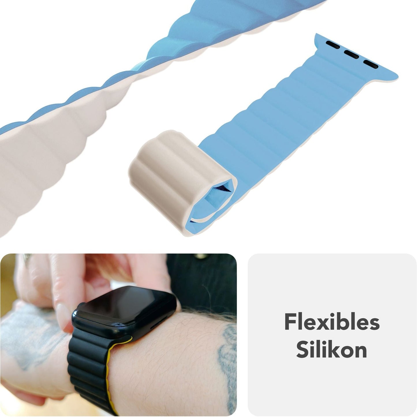 NALIA Core Magnet Armband kompatibel mit Apple Watch Series Ultra/SE/10/9/8/7/6/5/4/3/2/1 – 42/44/45/46/49mm, Atmungsaktives Silikon Loop, Sportarmband mit Rillendesign