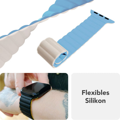 NALIA Core Magnet Armband kompatibel mit Apple Watch Series Ultra/SE/10/9/8/7/6/5/4/3/2/1 – 42/44/45/46/49mm, Atmungsaktives Silikon Loop, Sportarmband mit Rillendesign