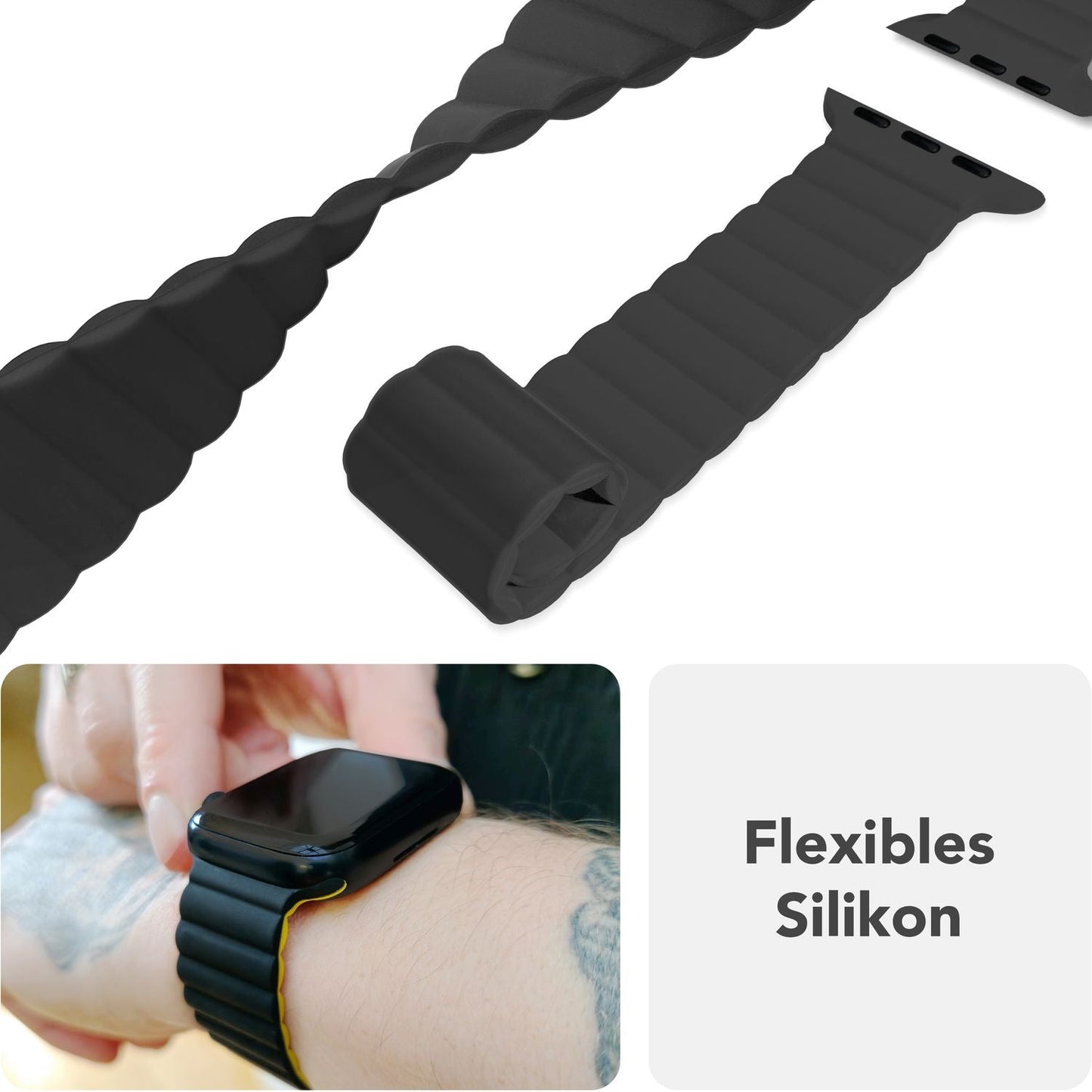 NALIA Core Magnet Armband kompatibel mit Apple Watch Series Ultra/SE/10/9/8/7/6/5/4/3/2/1 – 42/44/45/46/49mm, Atmungsaktives Silikon Loop, Sportarmband mit Rillendesign