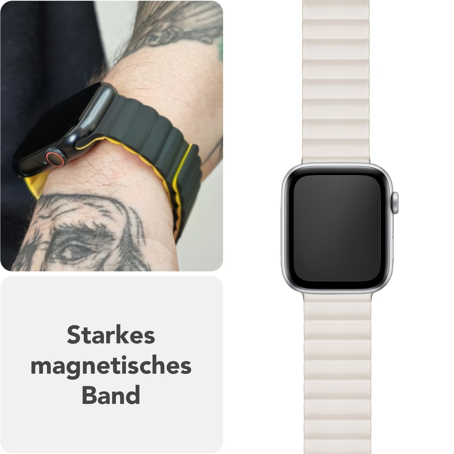 NALIA Core Magnet Armband kompatibel mit Apple Watch Series Ultra/SE/10/9/8/7/6/5/4/3/2/1 – 42/44/45/46/49mm, Atmungsaktives Silikon Loop, Sportarmband mit Rillendesign