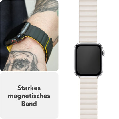 NALIA Core Magnet Armband kompatibel mit Apple Watch Series Ultra/SE/10/9/8/7/6/5/4/3/2/1 – 42/44/45/46/49mm, Atmungsaktives Silikon Loop, Sportarmband mit Rillendesign