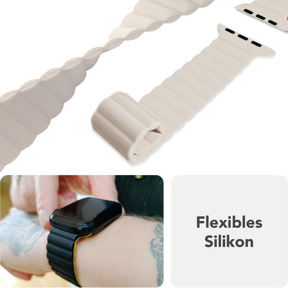 NALIA Core Magnet Armband kompatibel mit Apple Watch Series Ultra/SE/10/9/8/7/6/5/4/3/2/1 – 42/44/45/46/49mm, Atmungsaktives Silikon Loop, Sportarmband mit Rillendesign