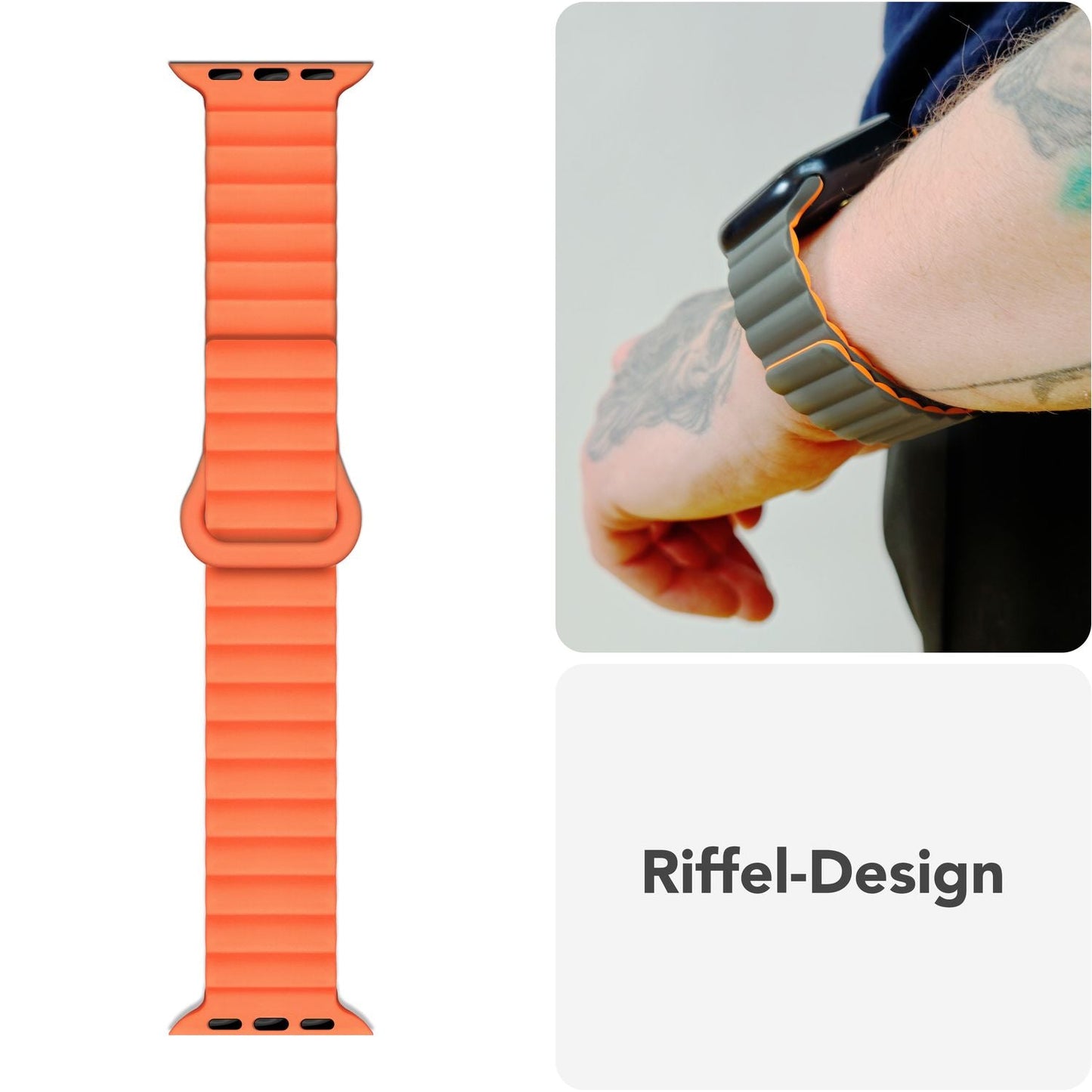 NALIA Core Magnet Armband kompatibel mit Apple Watch Series Ultra/SE/10/9/8/7/6/5/4/3/2/1 – 42/44/45/46/49mm, Atmungsaktives Silikon Loop, Sportarmband mit Rillendesign