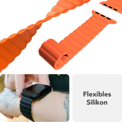 NALIA Core Magnet Armband kompatibel mit Apple Watch Series Ultra/SE/10/9/8/7/6/5/4/3/2/1 – 42/44/45/46/49mm, Atmungsaktives Silikon Loop, Sportarmband mit Rillendesign