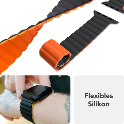 NALIA Core Magnet Armband kompatibel mit Apple Watch Series Ultra/SE/10/9/8/7/6/5/4/3/2/1 – 42/44/45/46/49mm, Atmungsaktives Silikon Loop, Sportarmband mit Rillendesign