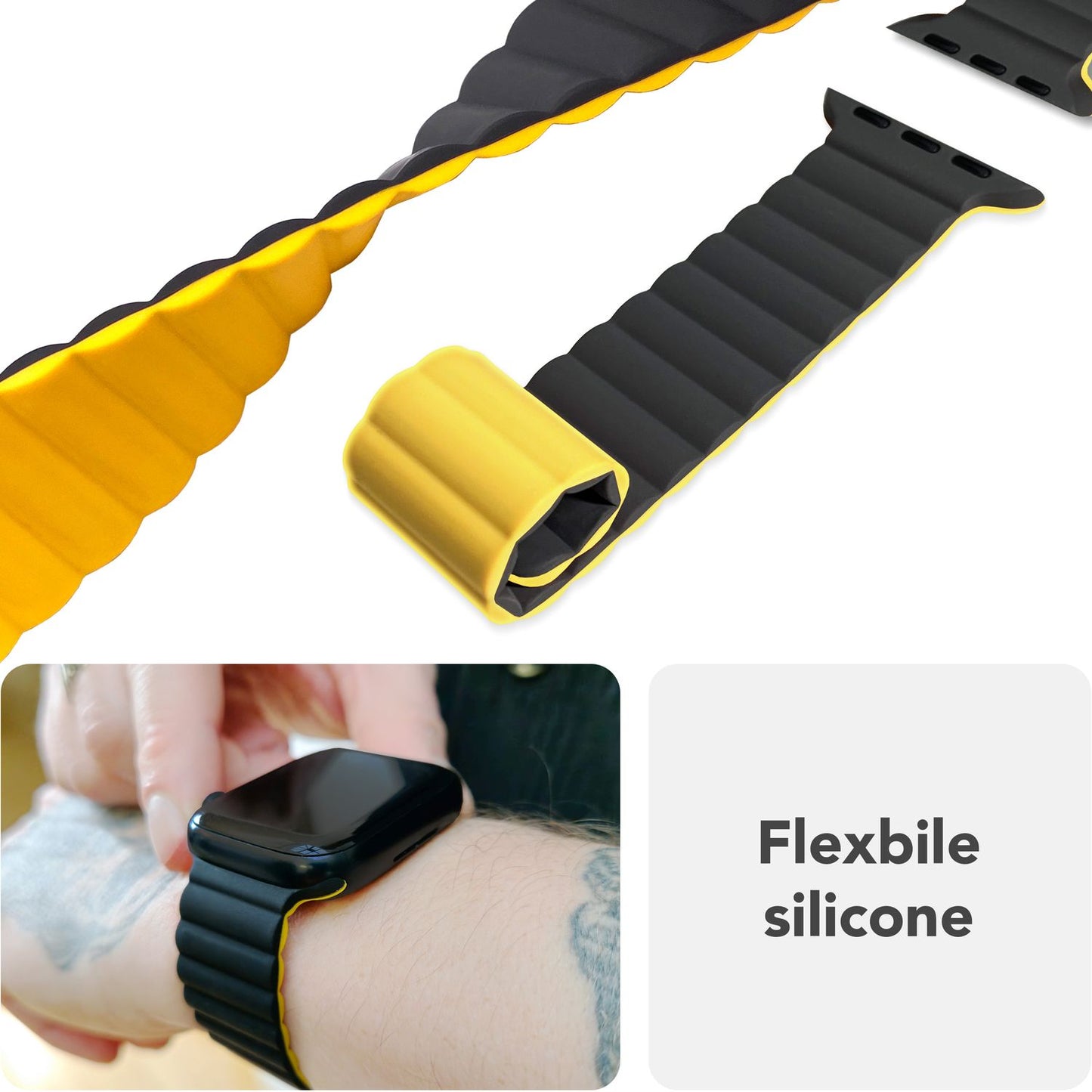 NALIA Core Magnet Armband kompatibel mit Apple Watch Series Ultra/SE/10/9/8/7/6/5/4/3/2/1 – 42/44/45/46/49mm, Atmungsaktives Silikon Loop, Sportarmband mit Rillendesign
