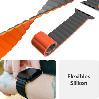 NALIA Core Magnet Armband kompatibel mit Apple Watch Series Ultra/SE/10/9/8/7/6/5/4/3/2/1 – 42/44/45/46/49mm, Atmungsaktives Silikon Loop, Sportarmband mit Rillendesign