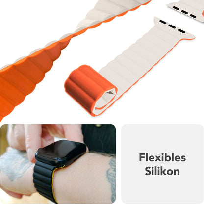 NALIA Core Magnet Armband kompatibel mit Apple Watch Series Ultra/SE/10/9/8/7/6/5/4/3/2/1 – 42/44/45/46/49mm, Atmungsaktives Silikon Loop, Sportarmband mit Rillendesign