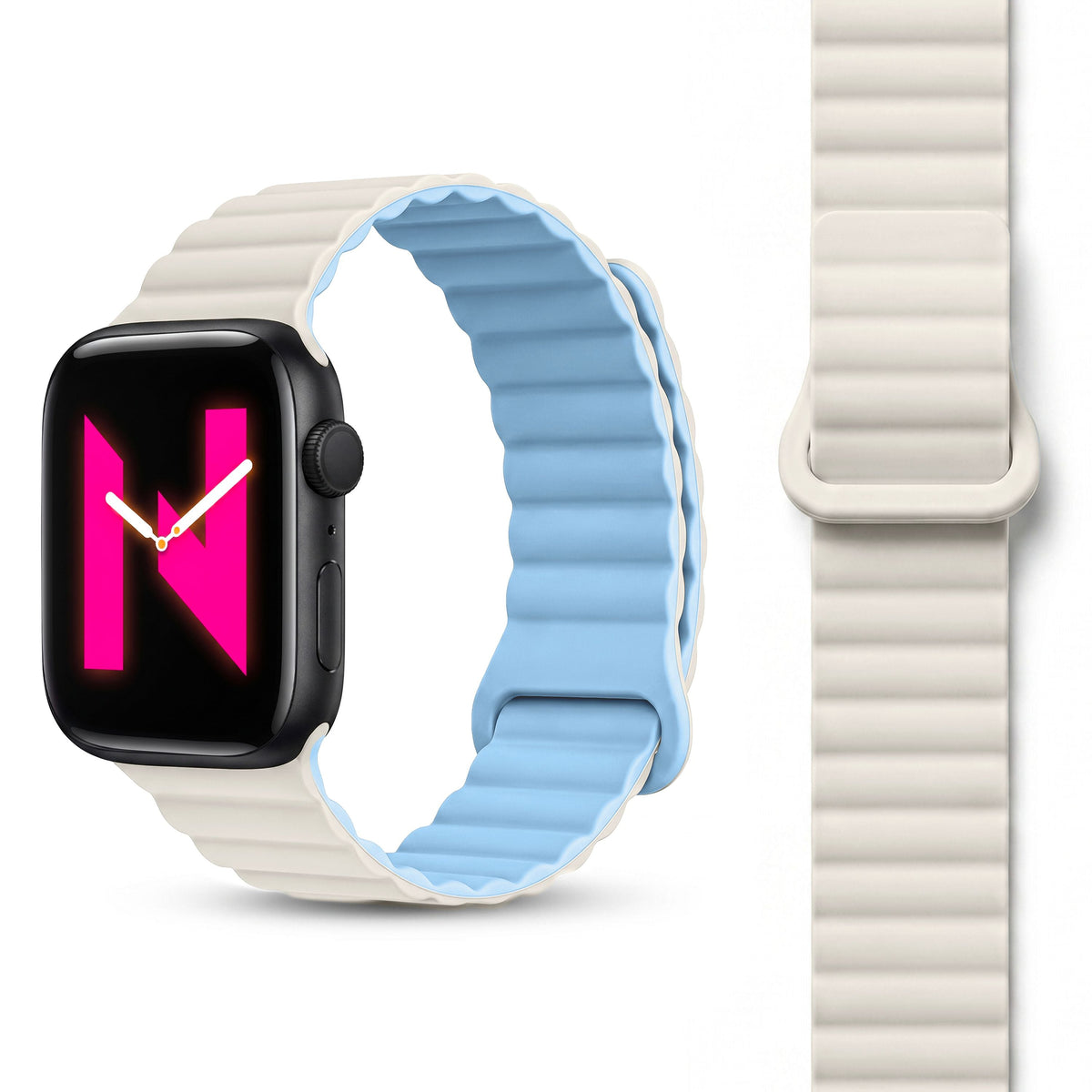NALIA Core Magnet Armband kompatibel mit Apple Watch Series Ultra/SE/10/9/8/7/6/5/4/3/2/1 – 42/44/45/46/49mm, Atmungsaktives Silikon Loop, Sportarmband mit Rillendesign