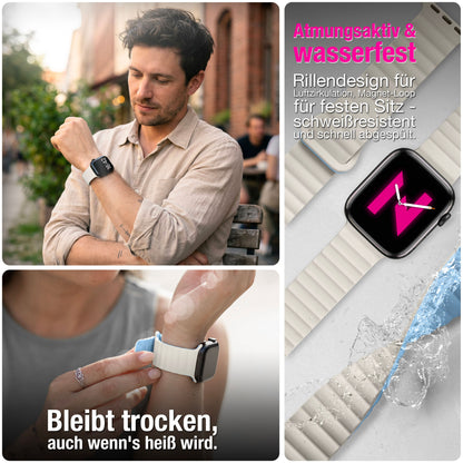 NALIA Core Magnet Armband kompatibel mit Apple Watch Series Ultra/SE/10/9/8/7/6/5/4/3/2/1 – 42/44/45/46/49mm, Atmungsaktives Silikon Loop, Sportarmband mit Rillendesign
