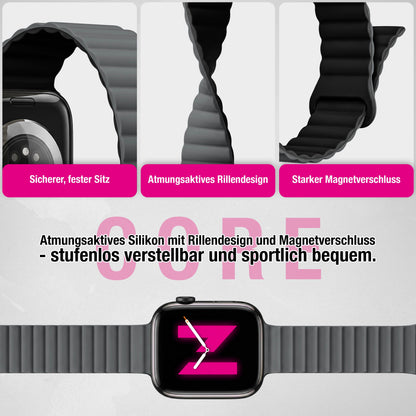 NALIA Core Magnet Armband kompatibel mit Apple Watch Series Ultra/SE/10/9/8/7/6/5/4/3/2/1 – 42/44/45/46/49mm, Atmungsaktives Silikon Loop, Sportarmband mit Rillendesign