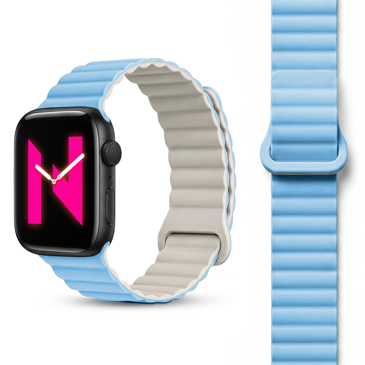 NALIA Core Magnet Armband kompatibel mit Apple Watch Series Ultra/SE/10/9/8/7/6/5/4/3/2/1 – 42/44/45/46/49mm, Atmungsaktives Silikon Loop, Sportarmband mit Rillendesign