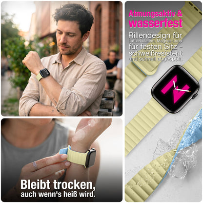NALIA Core Magnet Armband kompatibel mit Apple Watch Series Ultra/SE/10/9/8/7/6/5/4/3/2/1 – 42/44/45/46/49mm, Atmungsaktives Silikon Loop, Sportarmband mit Rillendesign
