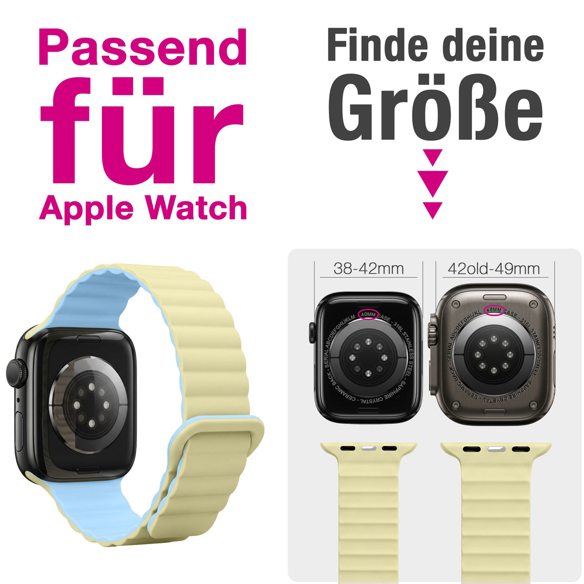 NALIA Core Magnet Armband kompatibel mit Apple Watch Series Ultra/SE/10/9/8/7/6/5/4/3/2/1 – 42/44/45/46/49mm, Atmungsaktives Silikon Loop, Sportarmband mit Rillendesign