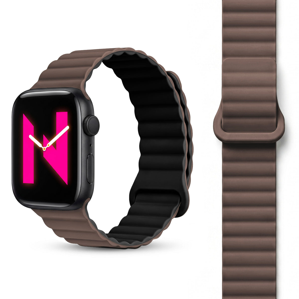 NALIA Core Magnet Armband kompatibel mit Apple Watch Series Ultra/SE/10/9/8/7/6/5/4/3/2/1 – 42/44/45/46/49mm, Atmungsaktives Silikon Loop, Sportarmband mit Rillendesign