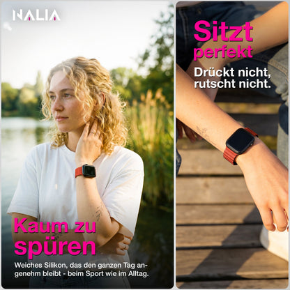 NALIA Core Magnet Armband kompatibel mit Apple Watch Series Ultra/SE/10/9/8/7/6/5/4/3/2/1 – 42/44/45/46/49mm, Atmungsaktives Silikon Loop, Sportarmband mit Rillendesign