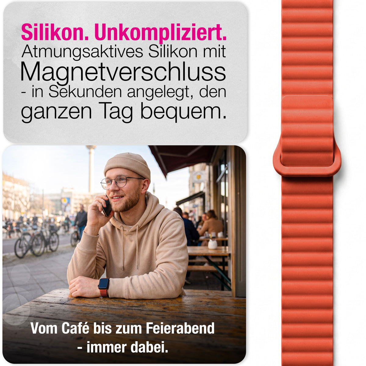 NALIA Core Magnet Armband kompatibel mit Apple Watch Series Ultra/SE/10/9/8/7/6/5/4/3/2/1 – 42/44/45/46/49mm, Atmungsaktives Silikon Loop, Sportarmband mit Rillendesign