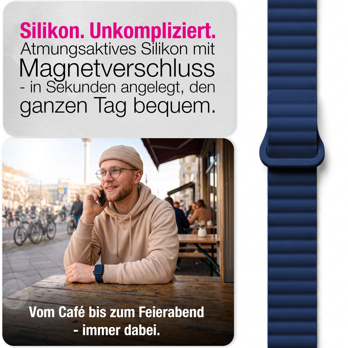 NALIA Core Magnet Armband kompatibel mit Apple Watch Series Ultra/SE/10/9/8/7/6/5/4/3/2/1 – 42/44/45/46/49mm, Atmungsaktives Silikon Loop, Sportarmband mit Rillendesign