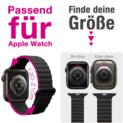 NALIA Core Magnet Armband kompatibel mit Apple Watch Series Ultra/SE/10/9/8/7/6/5/4/3/2/1 – 42/44/45/46/49mm, Atmungsaktives Silikon Loop, Sportarmband mit Rillendesign