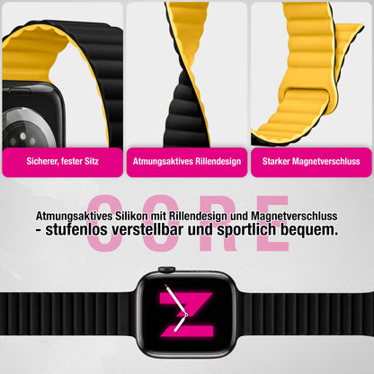 NALIA Core Magnet Armband kompatibel mit Apple Watch Series Ultra/SE/10/9/8/7/6/5/4/3/2/1 – 42/44/45/46/49mm, Atmungsaktives Silikon Loop, Sportarmband mit Rillendesign