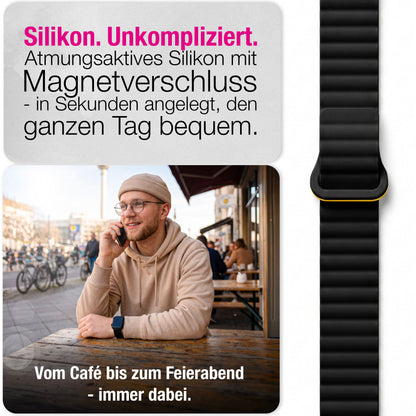 NALIA Core Magnet Armband kompatibel mit Apple Watch Series Ultra/SE/10/9/8/7/6/5/4/3/2/1 – 42/44/45/46/49mm, Atmungsaktives Silikon Loop, Sportarmband mit Rillendesign