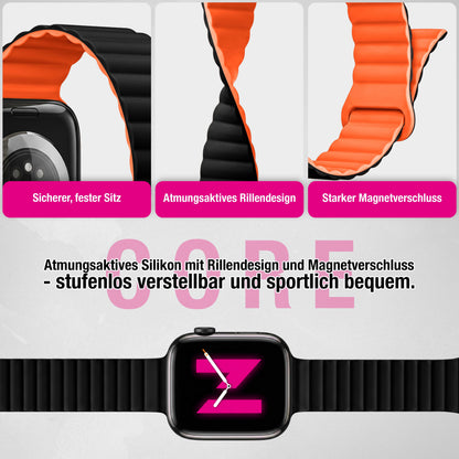NALIA Core Magnet Armband kompatibel mit Apple Watch Series Ultra/SE/10/9/8/7/6/5/4/3/2/1 – 42/44/45/46/49mm, Atmungsaktives Silikon Loop, Sportarmband mit Rillendesign