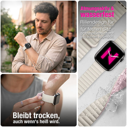 NALIA Core Magnet Armband kompatibel mit Apple Watch Series Ultra/SE/10/9/8/7/6/5/4/3/2/1 – 42/44/45/46/49mm, Atmungsaktives Silikon Loop, Sportarmband mit Rillendesign