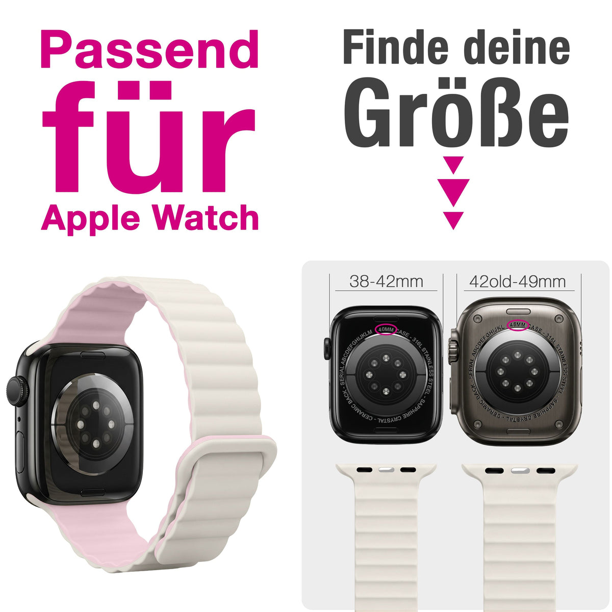 NALIA Core Magnet Armband kompatibel mit Apple Watch Series Ultra/SE/10/9/8/7/6/5/4/3/2/1 – 42/44/45/46/49mm, Atmungsaktives Silikon Loop, Sportarmband mit Rillendesign