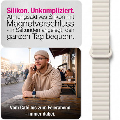 NALIA Core Magnet Armband kompatibel mit Apple Watch Series Ultra/SE/10/9/8/7/6/5/4/3/2/1 – 42/44/45/46/49mm, Atmungsaktives Silikon Loop, Sportarmband mit Rillendesign