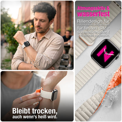 NALIA Core Magnet Armband kompatibel mit Apple Watch Series Ultra/SE/10/9/8/7/6/5/4/3/2/1 – 42/44/45/46/49mm, Atmungsaktives Silikon Loop, Sportarmband mit Rillendesign