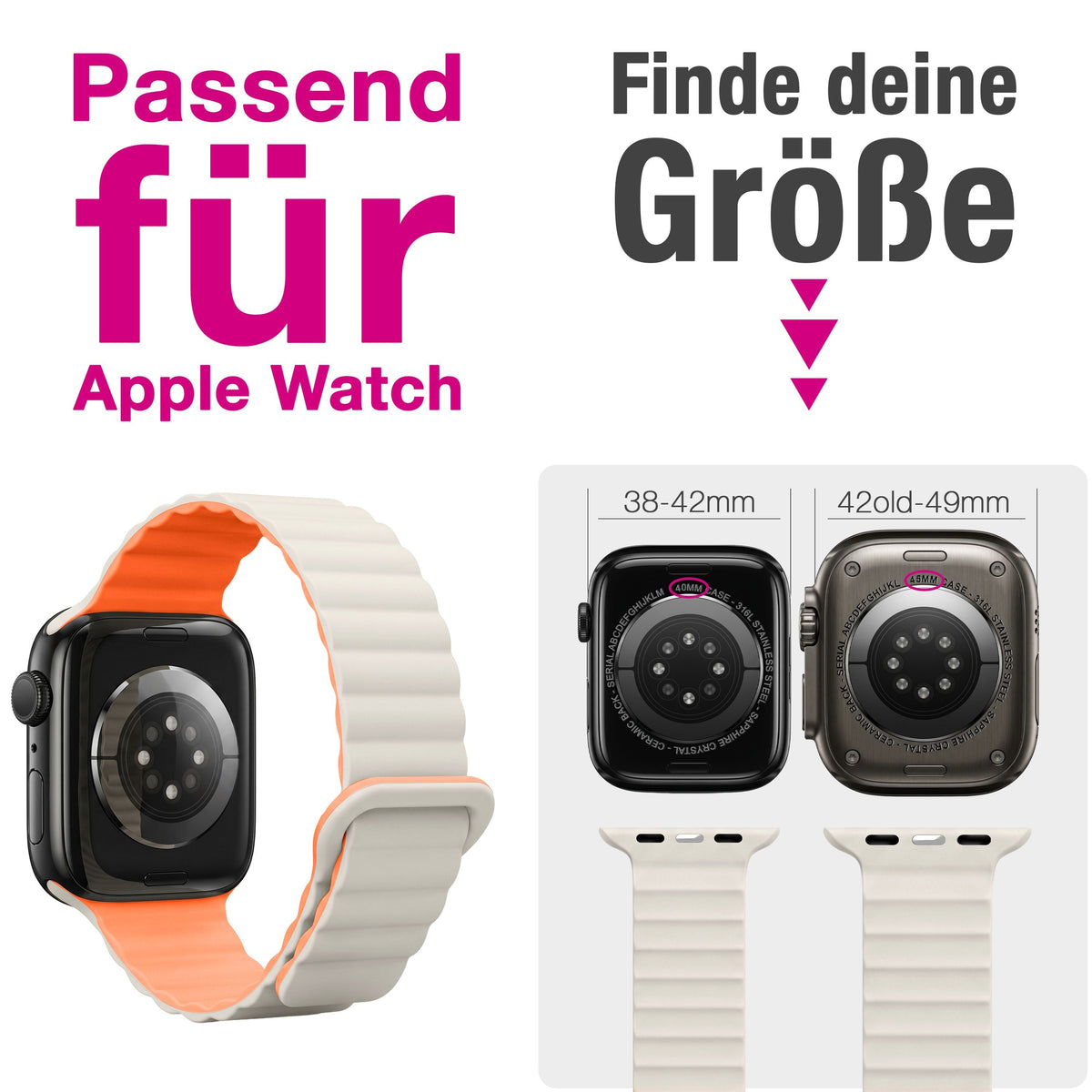 NALIA Core Magnet Armband kompatibel mit Apple Watch Series Ultra/SE/10/9/8/7/6/5/4/3/2/1 – 42/44/45/46/49mm, Atmungsaktives Silikon Loop, Sportarmband mit Rillendesign