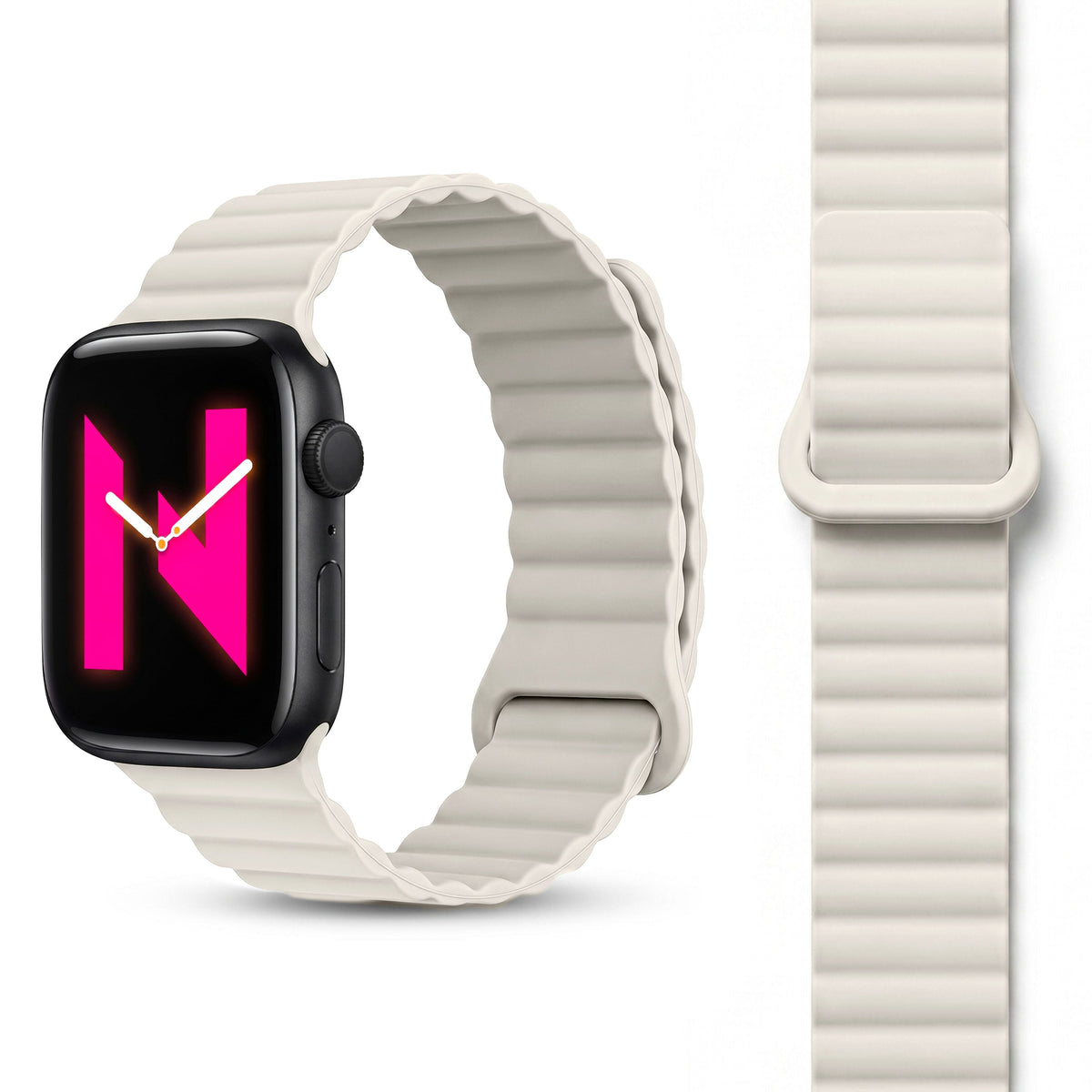 NALIA Core Magnet Armband kompatibel mit Apple Watch Series Ultra/SE/10/9/8/7/6/5/4/3/2/1 – 42/44/45/46/49mm, Atmungsaktives Silikon Loop, Sportarmband mit Rillendesign