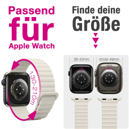 NALIA Core Magnet Armband kompatibel mit Apple Watch Series Ultra/SE/10/9/8/7/6/5/4/3/2/1 – 42/44/45/46/49mm, Atmungsaktives Silikon Loop, Sportarmband mit Rillendesign
