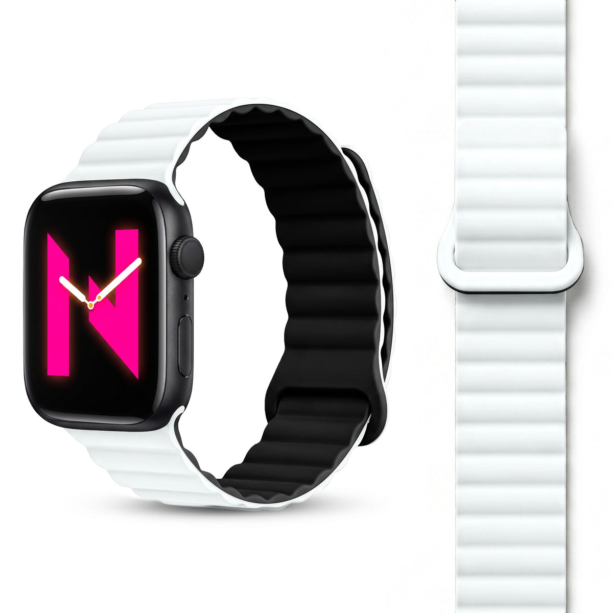 NALIA Core Magnet Armband kompatibel mit Apple Watch Series Ultra/SE/10/9/8/7/6/5/4/3/2/1 – 42/44/45/46/49mm, Atmungsaktives Silikon Loop, Sportarmband mit Rillendesign