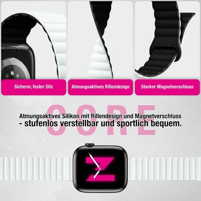 NALIA Core Magnet Armband kompatibel mit Apple Watch Series Ultra/SE/10/9/8/7/6/5/4/3/2/1 – 42/44/45/46/49mm, Atmungsaktives Silikon Loop, Sportarmband mit Rillendesign
