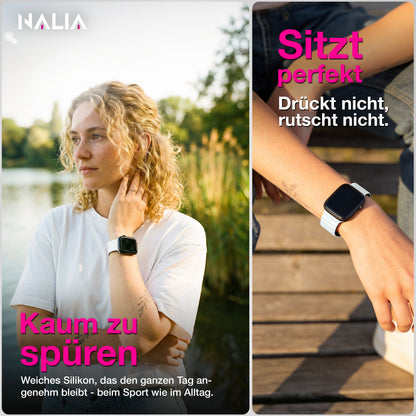 NALIA Core Magnet Armband kompatibel mit Apple Watch Series Ultra/SE/10/9/8/7/6/5/4/3/2/1 – 42/44/45/46/49mm, Atmungsaktives Silikon Loop, Sportarmband mit Rillendesign