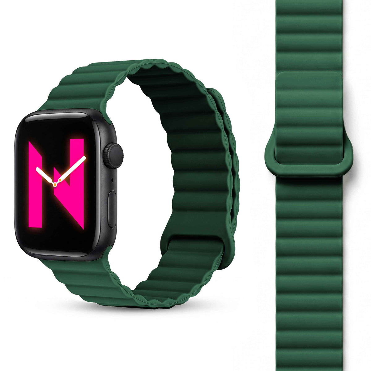 NALIA Core Magnet Armband kompatibel mit Apple Watch Series Ultra/SE/10/9/8/7/6/5/4/3/2/1 – 42/44/45/46/49mm, Atmungsaktives Silikon Loop, Sportarmband mit Rillendesign