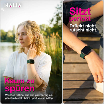 NALIA Core Magnet Armband kompatibel mit Apple Watch Series Ultra/SE/10/9/8/7/6/5/4/3/2/1 – 42/44/45/46/49mm, Atmungsaktives Silikon Loop, Sportarmband mit Rillendesign