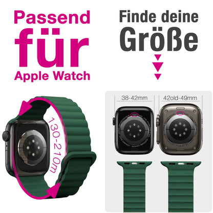 NALIA Core Magnet Armband kompatibel mit Apple Watch Series Ultra/SE/10/9/8/7/6/5/4/3/2/1 – 42/44/45/46/49mm, Atmungsaktives Silikon Loop, Sportarmband mit Rillendesign