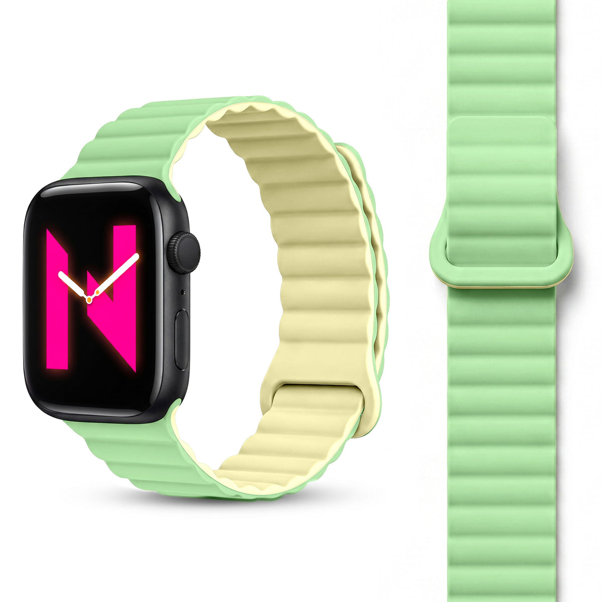 NALIA Core Magnet Armband kompatibel mit Apple Watch Series Ultra/SE/10/9/8/7/6/5/4/3/2/1 – 42/44/45/46/49mm, Atmungsaktives Silikon Loop, Sportarmband mit Rillendesign