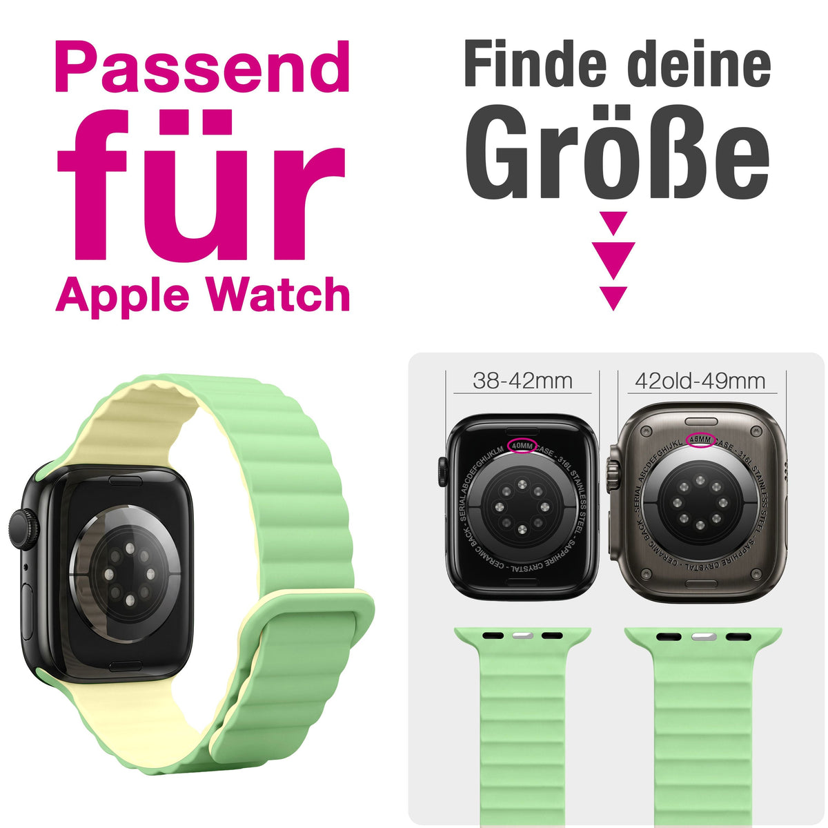NALIA Core Magnet Armband kompatibel mit Apple Watch Series Ultra/SE/10/9/8/7/6/5/4/3/2/1 – 42/44/45/46/49mm, Atmungsaktives Silikon Loop, Sportarmband mit Rillendesign