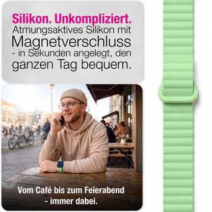 NALIA Core Magnet Armband kompatibel mit Apple Watch Series Ultra/SE/10/9/8/7/6/5/4/3/2/1 – 42/44/45/46/49mm, Atmungsaktives Silikon Loop, Sportarmband mit Rillendesign