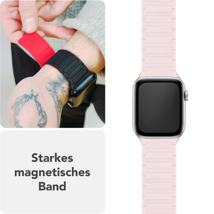 NALIA Nexus Magnet Armband kompatibel mit Apple Watch Armband Series SE/iWatch 10 9 8 7 6 5 4 3 2 1, 38/40/41/42mm, Silikon Loop mit Rillendesign, Sportarmband Magnetisch