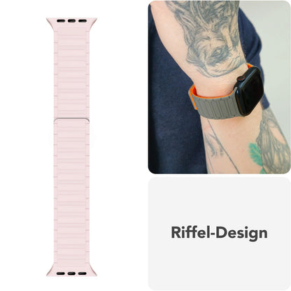 NALIA Nexus Magnet Armband kompatibel mit Apple Watch Armband Series SE/iWatch 10 9 8 7 6 5 4 3 2 1, 38/40/41/42mm, Silikon Loop mit Rillendesign, Sportarmband Magnetisch