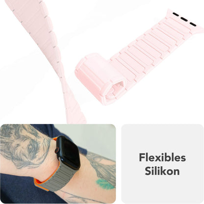 NALIA Nexus Magnet Armband kompatibel mit Apple Watch Armband Series SE/iWatch 10 9 8 7 6 5 4 3 2 1, 38/40/41/42mm, Silikon Loop mit Rillendesign, Sportarmband Magnetisch